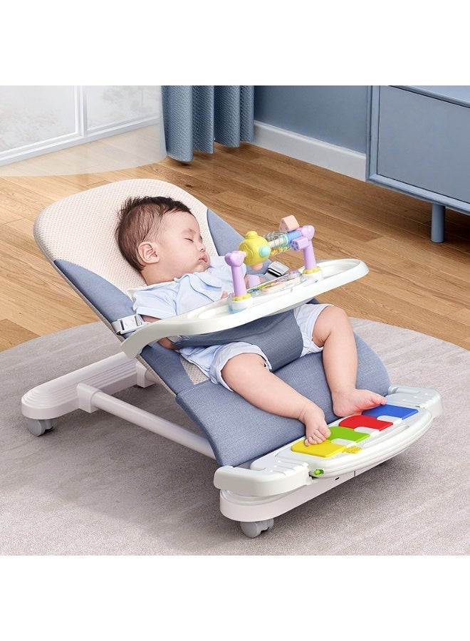 MIXDE Baby Bouncer, 4-in-1 Portable Bouncer Seat with Removable Wheels, 3-Level Adjustable Incline for Infant to Toddler up to 13kg, 0-24 months, with Detachable Piano, Feeding Tray, Play Bar - Image 1